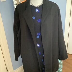 Eileen Fisher Black Blazer with Blue Floral Accents